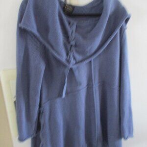 Pure Handknit Blue Knit Tunic pullover artsy 100% cotton l xl